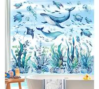 decalmile Adesivi per Finestra Sotto il Mare Alghe Balena Decalcomanie per Finestre Non Adesiva Oceano Pesci Dolphin Tartaruga Vetrofanie Adesivi Anti-Collisione Finestra Vetro Porte Bagno