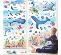 decalmile Adesivi per Finestra Sotto il Mare Pesci Decalcomanie per Finestre Non Adesiva Vetro Pellicola Oceano Dolphin Tartaruga Marina Adesivi Anti-Collisione Finestra Vetro Porte Bagno