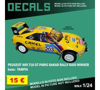 DECALS repro Peugeot 405 T16 GT Paris Dakar Rally Camel 1 24 Tamiya Bburago