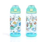 decalsweet 2 Pezzi 600 ml Borraccia con Cannuccia, Borraccia per Scuola e Sport, Prova di Perdite, Lavabile in Lavastoviglie (Animali & Dinosauri)