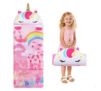 Decalsweet Nap Mat Caldo per Bambini con Rimovibile Cuscino, Sacco a Pelo Pieghevole per Ragazze Ragazzi, Nap Mats con Doppia Cerniera per Campeggio, Scuola Materna e Asilo, 150×60cm Unicorni Rosa
