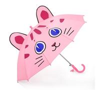 decalsweet Ombrello Pieghevole Antivento Bambino con 3D Gattino, Resistente Leggero Ombrello Bambina con Fischietto, Facile da Trasportare Ombrello Pioggia, Ombrello Tascabile Bambini (Rosa)