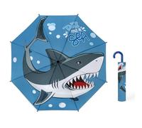 decalsweet Ombrello Pieghevole Antivento Bambino con Copertura, Resistente Ombrello Bambina, Facile da Trasportare Ombrello Pioggia, Ombrello Tascabile Bambini con Motivo Carino (Squalo Oceanico)