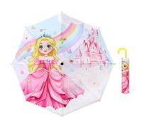 decalsweet Ombrello Pieghevole Antivento Bambino con Copertura, Resistente Ombrello Bambina, Facile da Trasportare Ombrello Pioggia, Ombrello Tascabile Bambini con Motivo Carino (Castello Principessa)