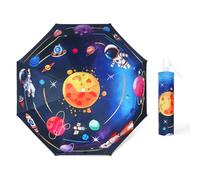 decalsweet Ombrello Pieghevoli Antivento Bambino, Ombrello Automatico da Sole con Strisce Riflettenti, Ombrello Piccolo Portatile Resistenti da Viaggio per Ragazzo e Ragazza, Pianeta Spaziale