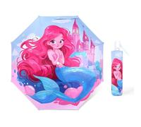 decalsweet Ombrello Pieghevoli Antivento Bambino, Ombrello Automatico da Sole con Strisce Riflettenti, Ombrello Piccolo Portatile Resistenti da Viaggio per Ragazzo e Ragazza, Castello della Sirena