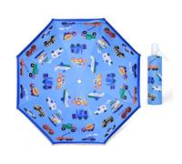 decalsweet Ombrello Pieghevoli Antivento Bambino, Ombrello Automatico da Sole con Strisce Riflettenti, Ombrello Piccolo Portatile Resistenti da Viaggio per Ragazzo e Ragazza, Blu Veicoli