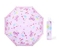 decalsweet Ombrello Pieghevoli Antivento Bambino, Ombrello Automatico da Sole con Strisce Riflettenti, Ombrello Piccolo Portatile Resistenti da Viaggio per Ragazzo e Ragazza, Unicorno Rosa