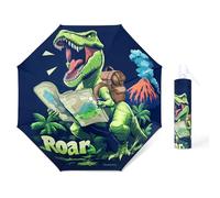 decalsweet Ombrello Pieghevoli Antivento Bambino, Ombrello Automatico da Sole con Strisce Riflettenti, Ombrello Piccolo Portatile Resistenti da Viaggio per Ragazzo e Ragazza, Vulcano di Dinosauro