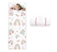 decalsweet Sacco a Pelo Bambino con Rimovibile Cuscino, Nap Mat per Bambini Pieghevole per Ragazze Ragazzi, Nap Mats con Doppia Cerniera per Campeggio, Scuola Materna e Asilo, 150×60cm Arcobaleno