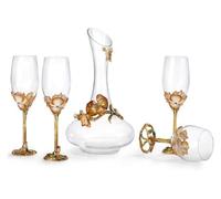 Decanter, Carafe red Wine Decanter 1000mlHand Blown Crystal 5 Piece Wine Set Outline in Gold Aerator Pourer Decanter Bottle Pourer Breather Gift Box
