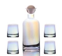 Intirilife Caraffa con 4 bicchieri Set in vetro con Bagliore Arcobaleno - Caraffa da 1.1 litri - Bicchieri da 200 ml - Set regalo, brocca con coperchio a pallina, per bevande calde e fredde