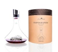 Caraffa decanter vino 1,8 L | Vetro Cristallino di alta qualità soffiato artigianalmente con le montagne in rilievo, tappo 3 in 1 (filtro, aeratore e beccuccio) (Monte Bianco)