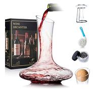 Decanter per Vino, vino decanter, con Base per Asciugatura, Tappo, Spazzola e Perline, Caraffa Aeratore per Vino Rosso in Cristallo Soffiato a Mano al 100% Senza Piombo in Confezione Regalo
