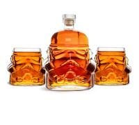 Decanter per whiskey Stormtrooper originale e 2 x bicchieri Stormtrooper a forma di elmo, per whisky, bourbon, scotch e gin, decanter da 750 ml con tappo in sughero, bicchieri da 300 ml, regali Star