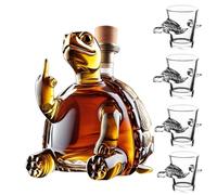 Decanter Whisky - Art Scultura Statua, Bottiglia Di Whisky A Forma Di Tartaruga Dito Medio Da 350 Ml, Splendida Caraffa Per Vino In Vetro Con Incisione, Con Bicchieri(Turtle+4 water cups)