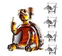 Decanter Whisky, L'ultimo Indiano, Bellissima Caraffa Per Vino E Whisky In Vetro Con Incisione, Con Bicchiere Da Vino A Forma Di 4 Di Animale (tartaruga + 4 Bicchieri Da Vino)