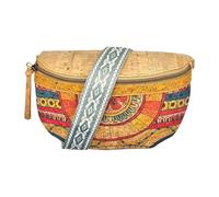 DeCarbonize Borsa da donna in sughero, a forma di mezzaluna, tasca sul petto vegano, con tracolla rimovibile colorata e colorata, tracolla larga in cotone, borsa in pelle vegana, marrone, 25 cm x 18