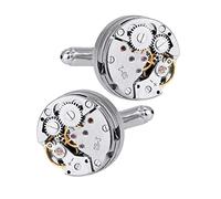 DECARETA 2 Pezzi Gemelli Movimento Dell'orologio Gemelli di lusso a Forma di Ingranaggio di Orologio Meccanico Stile Steampunk Vintage per Uomo Camicia, con Bella Scatola, Movimento 17 mm (Argento)