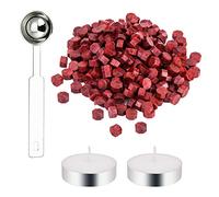 DECARETA 200 Pezzi Sigillo Perline di Cera Sealing Wax Ceralacca Rosso Kit Ceralacca con 2 Candele Bianche e 1 Cucchiaio Ottagonale Cera per Lettera Buste Timbro Cera Sigillatura (Rosso)