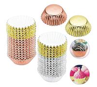 DECARETA 600Pcs Pirottini per Muffin Pirottini per Cupcake Pirottini Piccoli 4 cm Cartine per Muffin Involucri per Muffin per Feste di Compleanno e Matrimoni (Oro, Argento, Rosa Rossa)
