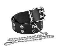 DECARETA Cintura Rivetto a Doppio Foro con Pelle Cintura di Cuoio con Rivetti Stile Punk Rock con Una Catena Pantaloni Decorativa per Uomo e Donna 3.8*110cm (Nero)