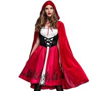 DECEED Costume da Cappuccetto Rosso, da donna, con mantello, per Natale, Halloween, cosplay, feste, giochi di ruolo per adulti, 2 pezzi (S)