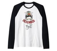 December Girl Messy Bun Christmas Leopard Nato a Dicembre Maglia con Maniche Raglan