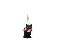 December Pets Black Longhair Tabby Kitty Cat Christmas Tree Ornament with Candy Cane Scarf