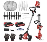 Decespugliatore 21V Senza Fili 2 Batterie 3 Lame con Ruote Tagliaerba