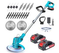 Decespugliatore a Batteria 200W, Tagliaerba Elettrico a Batteria con 2 x21V Batterie, Tagliabordi Batterias con 4 Tipi di Lame, Tagliaerba da Giardino Elettrico, Maniglia a Scomparsa 71-106 cm