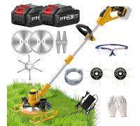 Decespugliatore a batteria, 21 V, senza fili, leggero decespugliatore da giardino con spazzola per erbacce, decespugliatore a lama in metallo, 4 tipi di lame, ruote, telescopico, tagliaerba per