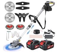 Decespugliatore a Batteria 21V, Tagliabordi a Batteria 5 In 1 Tagliaerba a Batteria con Spazzola per Erbacce e 2 Batterie 4,0 Ah, Brushless Decespugliatore Elettrico, Maniglia a Scomparsa, Grigio