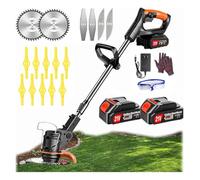 Decespugliatore a Batteria 21V, Tagliaerba a batteria, Con 2 Batterie Ad Alta Capacità E 16 Lame Diverse, Affronta Ogni Lavoro Dal Rifilatura Di Precisione Al Taglio Di Rami Spessi