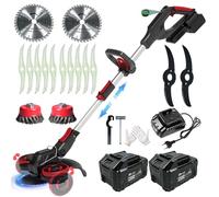 Decespugliatore a Batteria, 21V Tagliaerba Elettrico a Batteria Brushless,Tagliabordi a Batteria con 2 4.0Ah Batterie e 4 Tipi di Lame, Decespugliatore Elettrico con Ruote e Spazzola per Erbacce,Nero