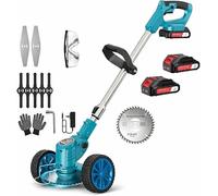 Decespugliatore a Batteria 48V max con Ruote, Tagliabordi Elettrico Multifunzione, 2 Batterie Incluse, Altezza Regolabile 90-120cm, Testina Orientabile 90°, Leggero, Ideale per Prato, Erbacce e Rovi