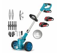 Decespugliatore a Batteria 48V max con Ruote, Tagliabordi Elettrico Multifunzione, 2 Batterie Incluse, Altezza Regolabile 90-120cm, Testina Orientabile 90°, Leggero, Ideale per Prato, Erbacce e Rovi