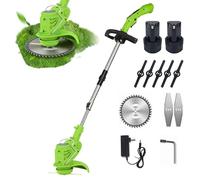 Decespugliatore a batteria, altezza regolabile 90-120 cm, decespugliatore elettrico senza fili, larghezza taglio 15 cm, 3 lame, taglio bordo 2 batterie 12 V e caricabatterie, guardia dei fiori (2