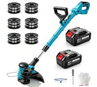 Decespugliatore a batteria con 21 V 4000 mAh, Tagliabordi a Batteria Elettrico Brushlesse con 6 bobine di ricambio Tagliaerba senza Fili manico telescopico per tagliare facilmente i bordi
