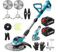 Decespugliatore a Batteria con 21V (2x 4.0Ah), Tagliabordi a Batteria Elettrico Brushlesse, con 4 Tipi di Lame Tagliaerba senza Fili, Maniglia Telescopica, Decespugliatori da Prato