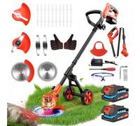 Decespugliatore a Batteria da 4-IN-1,Tagliabordi a Batteria Decespugliatore Elettrico con 2×2,0Ah Batterie con Caricabatterie e Ruote Rimovibili, 3 Tipi di Lame per Il Taglio Di Giardini Prati
