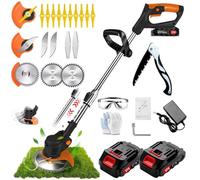 Decespugliatore a Batteria, Decespugliatore Elettrico Con Lama in Metallo, Tagliabordi a batteria Con 2 Batterie da 21V 2000 mAh, Maniglia a scomparsa e rotazione della testa di 90°