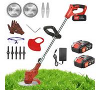 Decespugliatore a Batteria, Tagliabordi a Batteria 21V Decespugliatore Elettrico Senza Filo con 3 Tipi di Lama, Testina Regolabile, Maniglia Telescopica, Decespugliatori da Prato e Giardino
