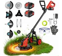 Decespugliatore a Batteria, Tagliabordi a Batteria 30 cm con Motore Anteriore Brushless, 2 x 3000mAh, 20000 Giri/min, 4 Lame, Asta Regolabile, per Prato, Erba Alta, Bordi e Giardino