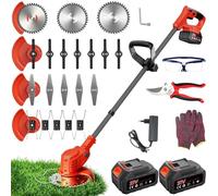 Decespugliatore a Batteria,Tagliabordi a Batteria 800W con 2 Batterie da 4.0AH, 4 Tipi di Lame, Asta Pieghevole e Impugnatura Regolabile, Testa Orientabile a 90° Per Rifinire Facilmente Giardino