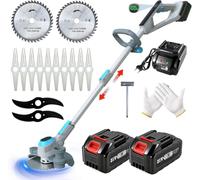 Decespugliatore a Batteria, Tagliabordi a Batteria con 2 Batterie e 3 Tipi lame, 21V Decespugliatore Elettrico,Tagliaerba Elettrico a Batteria, Telescopico, per Giardino Potatura, Grigio