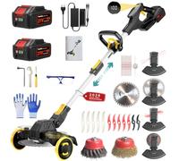 Decespugliatore a Batteria, Tagliaerba a Batteria 21V, 4 tipi di lame Decespugliatore con Spazzola per Erbacce, 2 Batterie da 2,0Ah, Motore senza Spazzole da 900W per Prato, Giardino, Cortile (Nero)