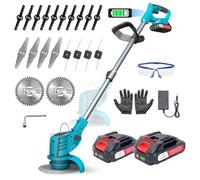 Decespugliatore a Batteria, Tagliaerba Elettrico a Batteria 800W, Tagliabordi Batterias con 2 x21V Batterie, Taglia Erba da Giardino Elettrico con 4 Tipi di Lame, Maniglia a Scomparsa 71-106 cm