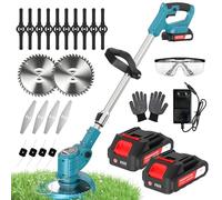 Decespugliatore a Batteria - Tagliaerba Elettrico con 2 Batteria e 4 Tipi di Lame, Testa Pivotante a 90°, Manico Regolabile, Taglia Erba da Giardino Elettrico per Rifinitura Prato, Giardino