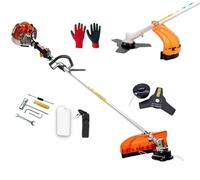 Decespugliatore a scoppio multifunzione 2 in 1 52cc 2 tempi professionale con testina doppio filo da 2 mm e disco tre denti in acciaio rinforzato tagliasiepi e bordo